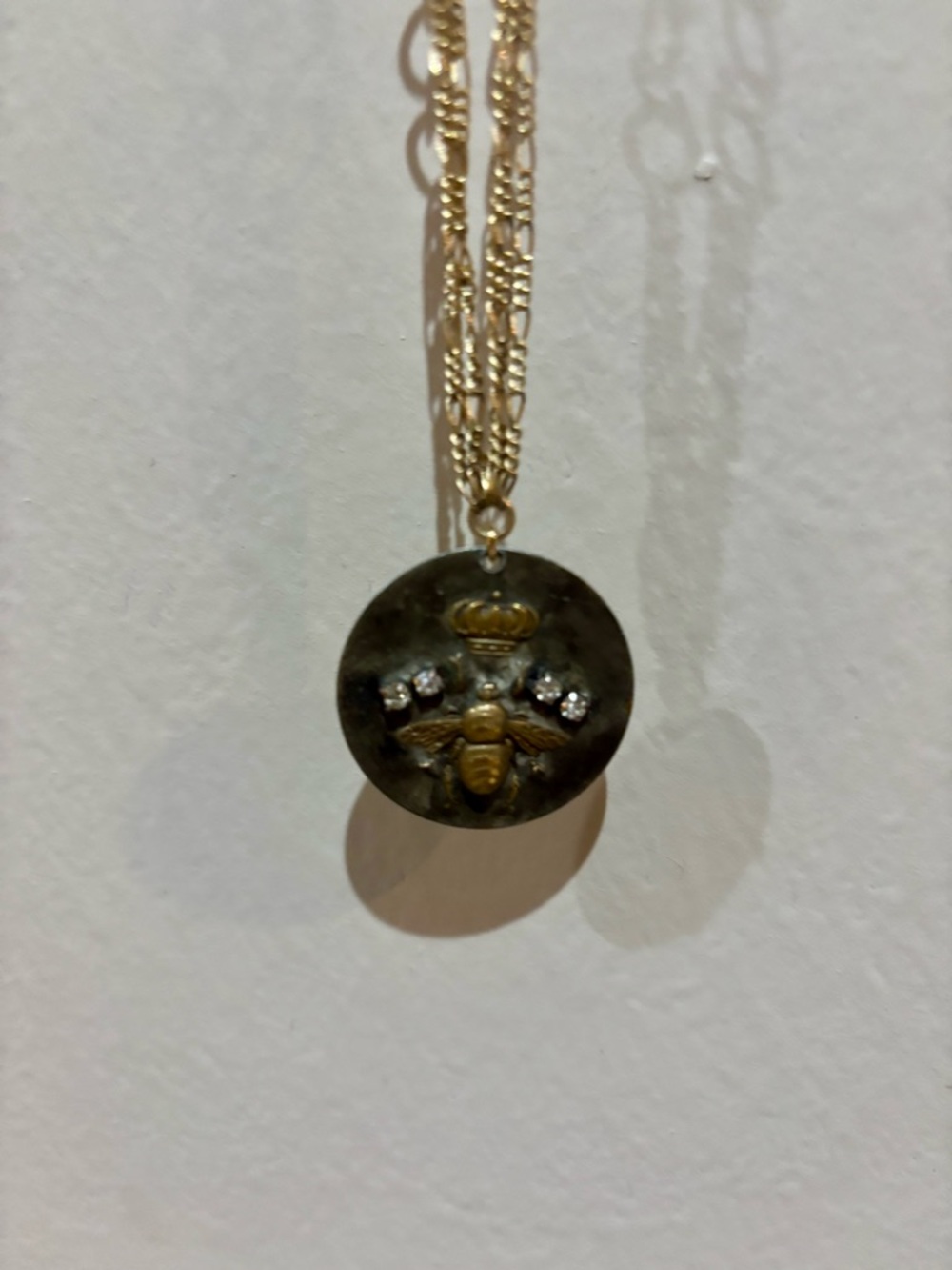 Gold-Tone Bee Medallion Necklace with Crystal Accents